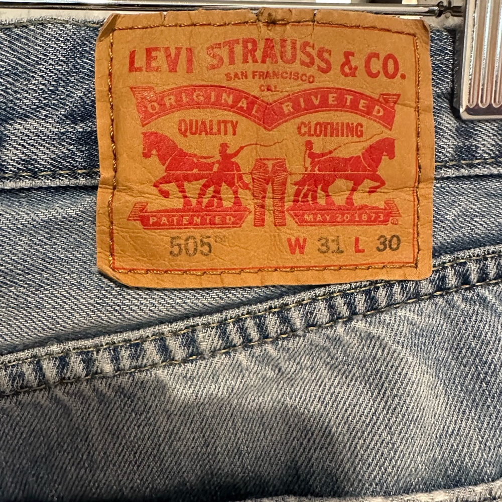 Levi men’s jeans. Slight tear on back pocket which was repaired by seamstress.